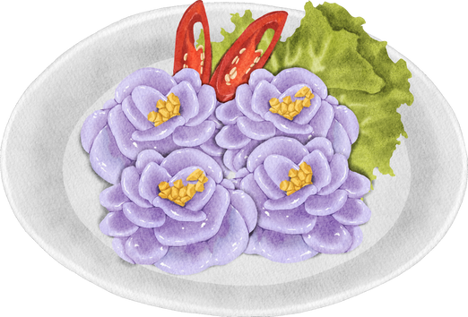 Thai Steamed Dumplings on dish (Khanom Chor Muang)