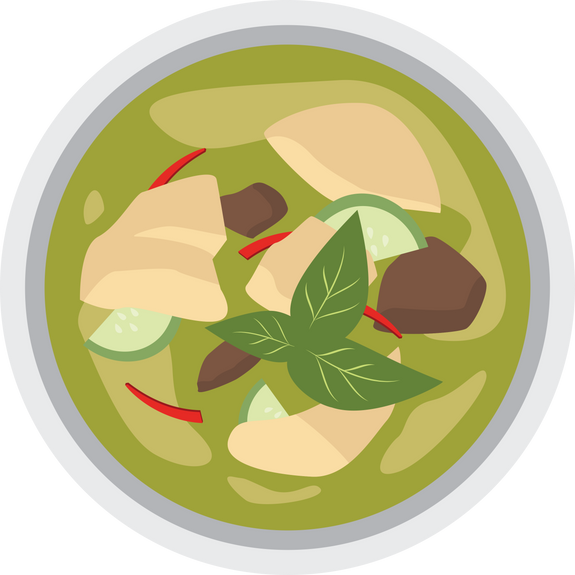Chicken green curry thai food.